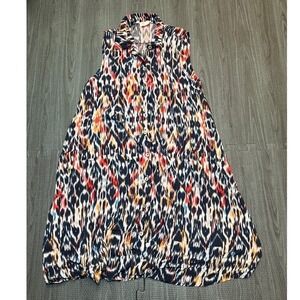 Beachlunchlounge Sleeveless Button Down Ikat Tribal Print Dress Womens Small
